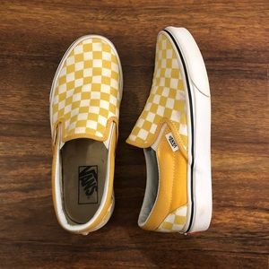 Yellow Checkered Slip On Vans